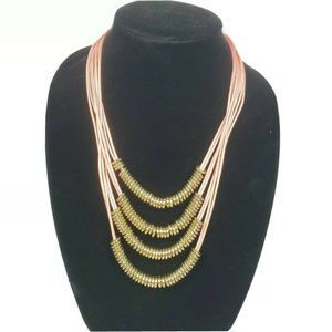 Rope Women's Pink Necklace Gold Tone